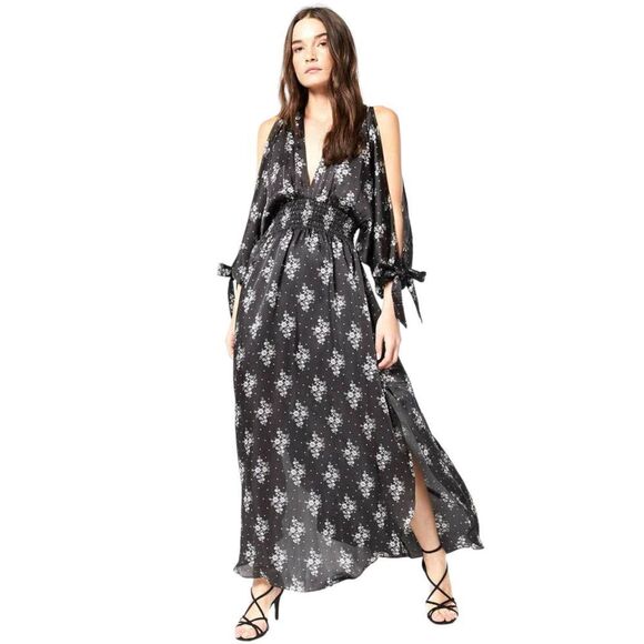 MISA Los Angeles Ales Floral Black Maxi Smocked Dress Size Medium